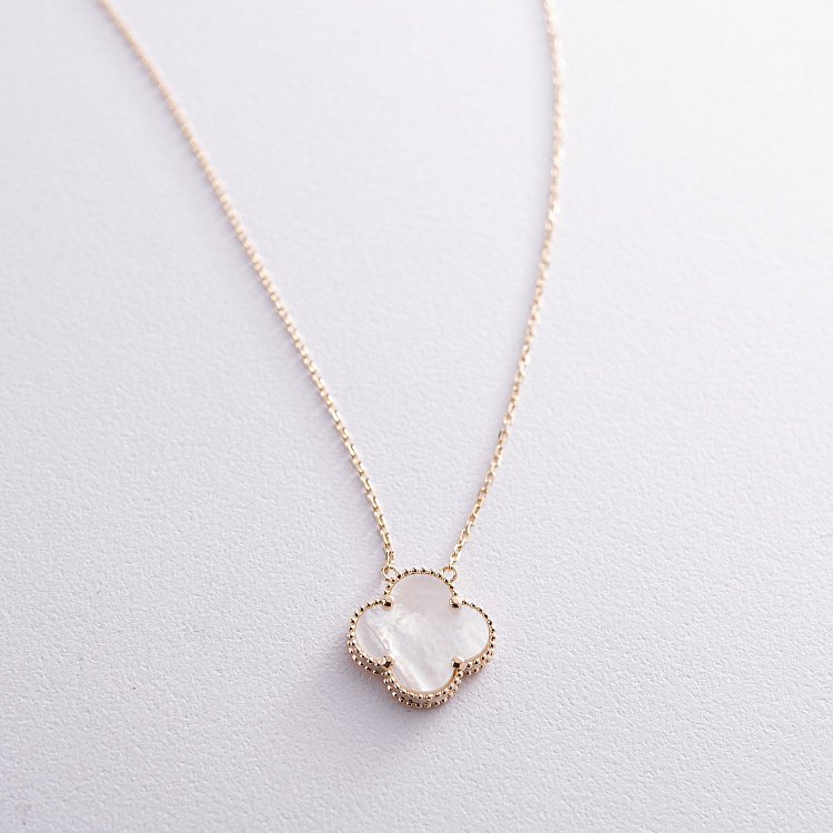 Кольє "Конюшина" в жовтому золоті (перламутр) кол02381 від ювелірного магазину Онікс - 1