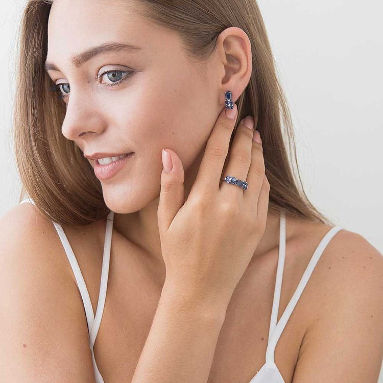 Золотые серьги с синими сапфирами и бриллиантами E11172Saj от ювелирного магазина Оникс - 3