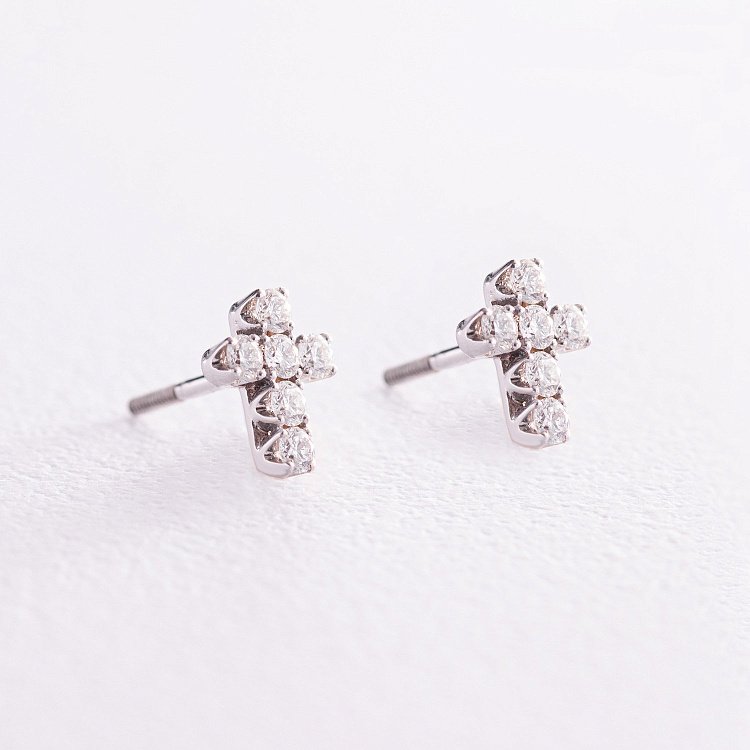 Золотые серьги - пусеты "Крестики" с бриллиантами 322821121 от ювелирного магазина Оникс - 2