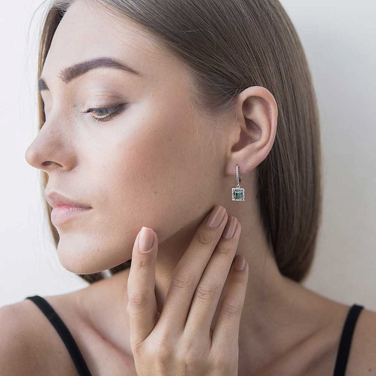 Золоті сережки з празіолітом і фіанітами с04170 від ювелірного магазину Онікс - 3