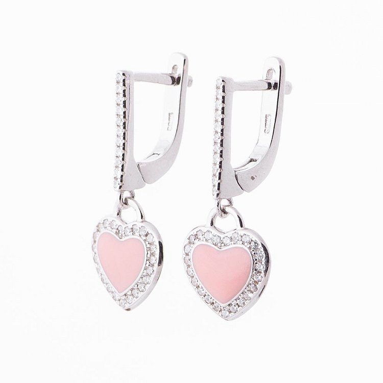 Серебряные серьги сердечки с фианитами 122037 от ювелирного магазина Оникс - 1