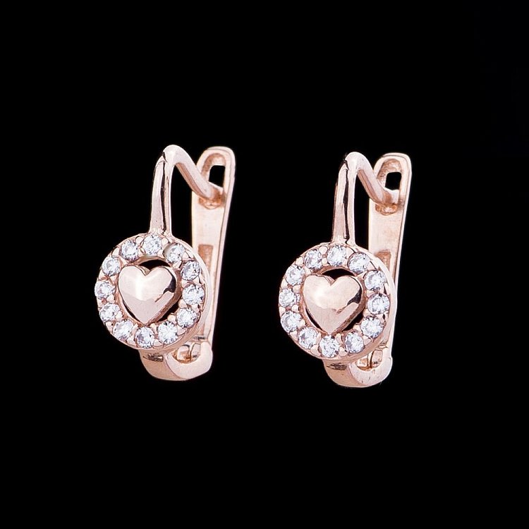 Детские золотые серьги "Сердечки" с04777 от ювелирного магазина Оникс - 1