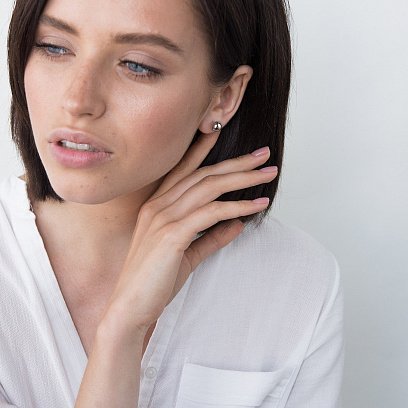 Серьги - пусеты "Шарики" в белом золоте (0.8 см) с06223 №6