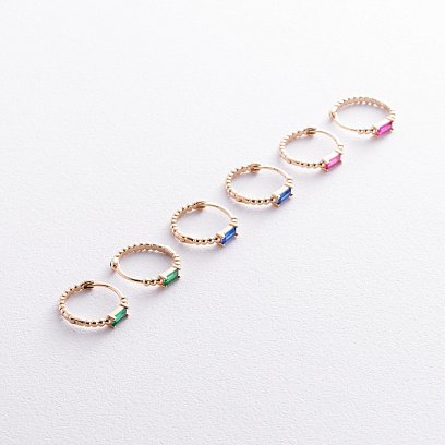 Золотые серьги - кольца "Аннабель" с розовыми фианитами с08499 №3