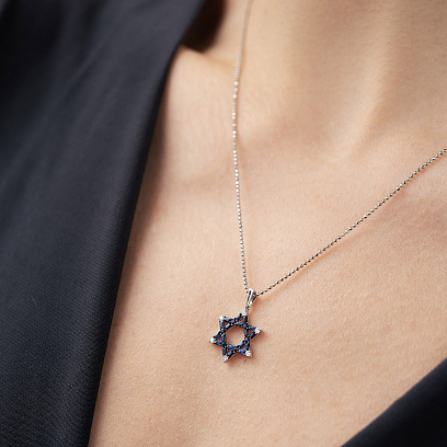 Золотий кулон "Зірка Давида" (діаманти, сапфіри) пб0405rc №5