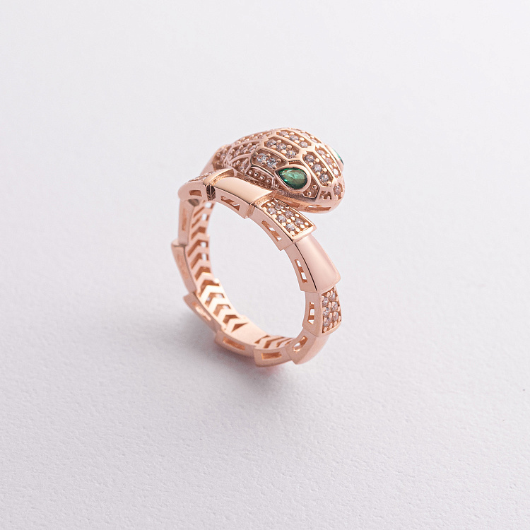 Кольцо "Змея" в красном золоте (фианиты) к08299 от ювелирного магазина Оникс - 2