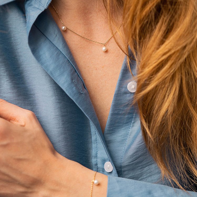 Колье с жемчугом (желтое золото) кол02397 от ювелирного магазина Оникс - 5