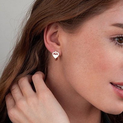 Золоті сережки "Сердечка" (фіаніти) с07387 №2