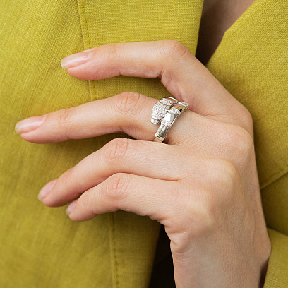 Серебряное кольцо "Змея" с фианитами 112842 №2