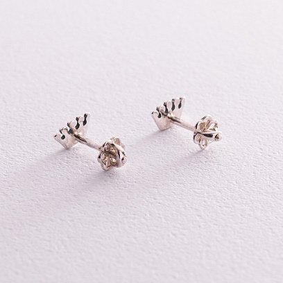 Серебряные серьги - пусеты "Корона" с чернением 121887 №3