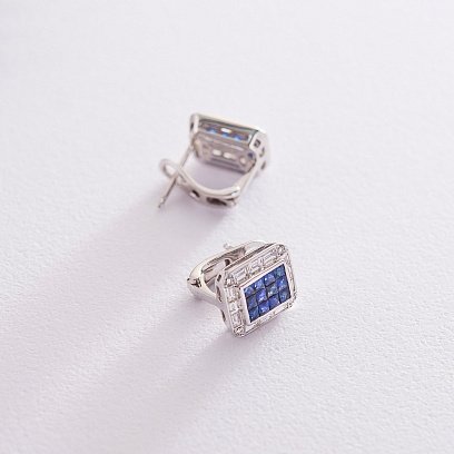 Золоті сережки з діамантами і сапфірами на італійській застібці сб0316di №3