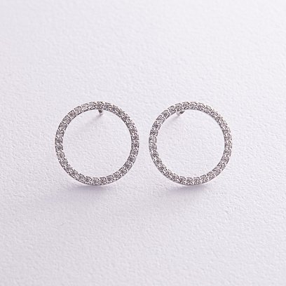 Серьги - пусеты "Круговорот" с фианитами 1.6 см (белое золото) с08283