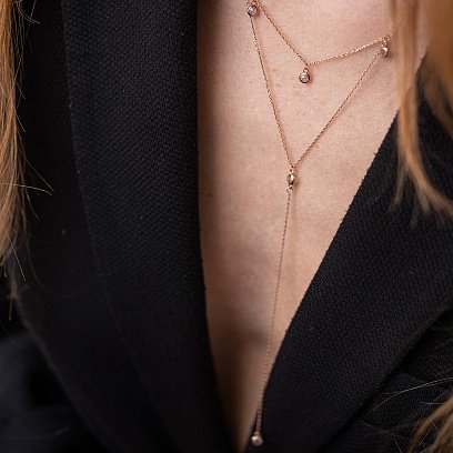 Двойное золотое колье - галстук с фианитами кол02098 №2