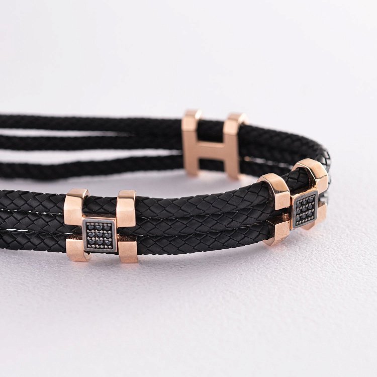 Мужской браслет с золотыми вставками и фианитами б02350 от ювелирного магазина Оникс - 2