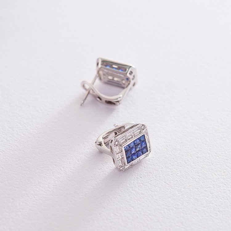 Золоті сережки з діамантами і сапфірами на італійській застібці сб0316di від ювелірного магазину Онікс - 2