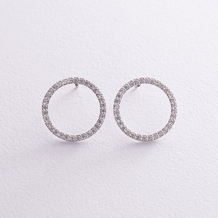 Серьги - пусеты "Круговорот" с фианитами 1.6 см (белое золото) с08283 от ювелирного магазина Оникс