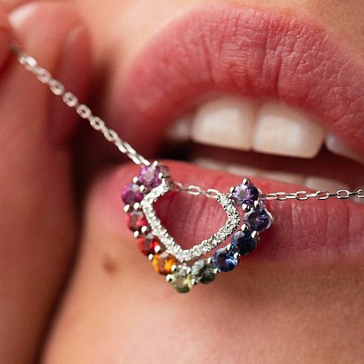 Золотой кулон с разноцветными сапфирами и бриллиантами пб0290nl №4