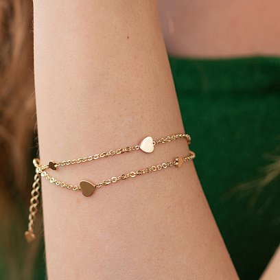 Двойной браслет "Сердечки" в желтом золоте б05196 №6