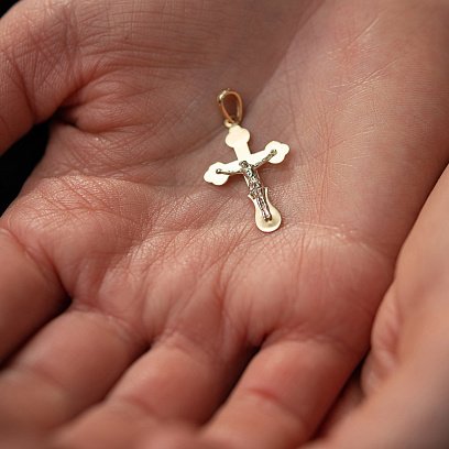 Крестик "Распятие. Спаси и Сохрани" в желтом золоте п03784 №2