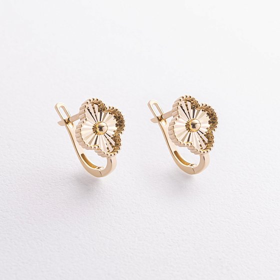 Сережки "Конюшина" в жовтому золоті с08991