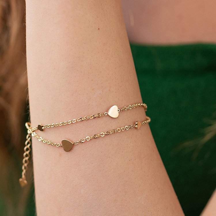 Двойной браслет "Сердечки" в желтом золоте б05196 от ювелирного магазина Оникс - 6