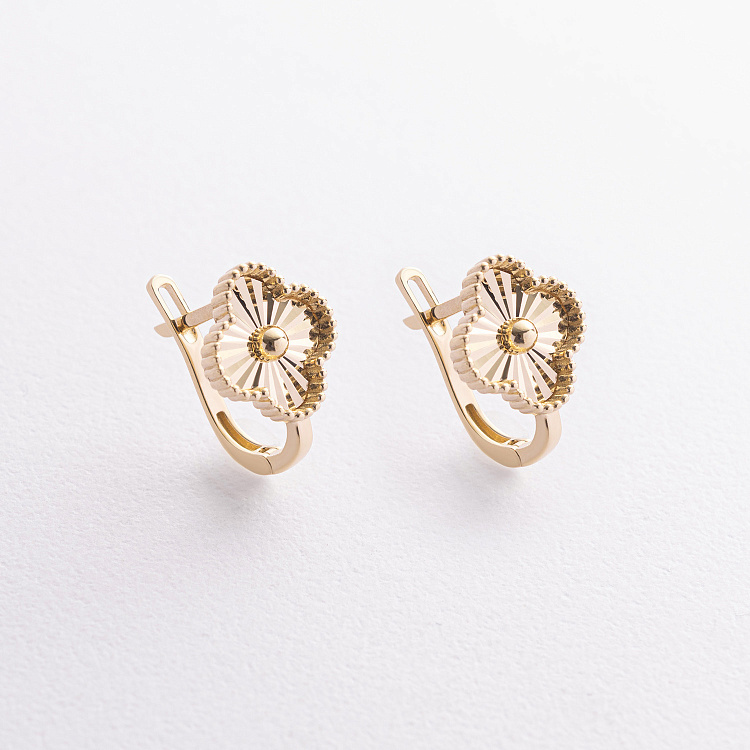 Сережки "Конюшина" в жовтому золоті с08991 від ювелірного магазину Онікс