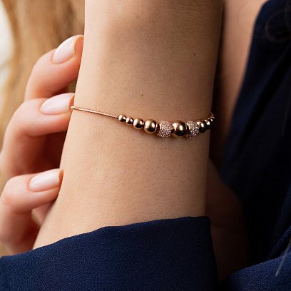 Браслет "Кульки" в червоному золоті (фіаніти) б04802 №5