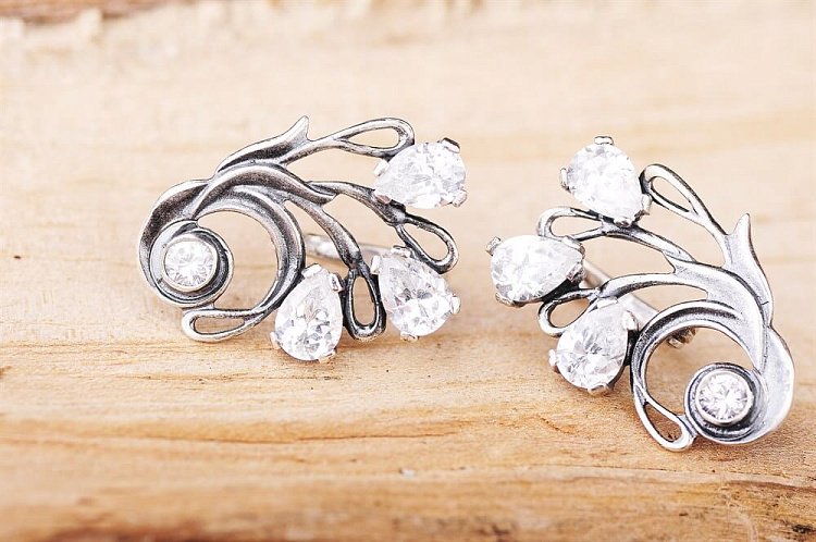 Серьги "Веточка"(фианит) 12523 от ювелирного магазина Оникс - 1