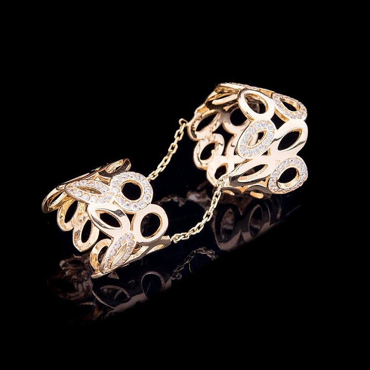 Подвійна каблучка з фіанітами к04210 від ювелірного магазину Онікс - 4