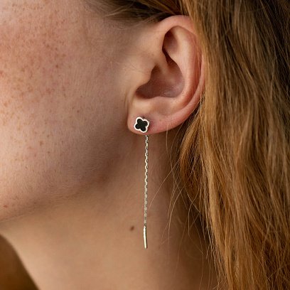 Сережки протяжки "Конюшина" в сріблі (емаль) OR130930