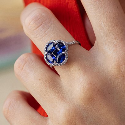 Серебряное кольцо "Клевер" (фианиты) 1145 №2