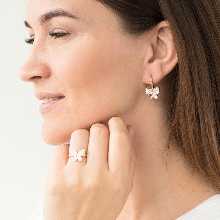 Золотое кольцо "Бабочка" с фианитами к05704 от ювелирного магазина Оникс - 4