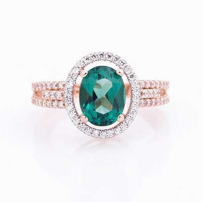 Золота каблучка з празіолітом і фіанітами к04650 №3