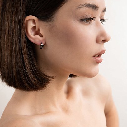 Срібні сережки "Хрестики" з емаллю 122260 №2