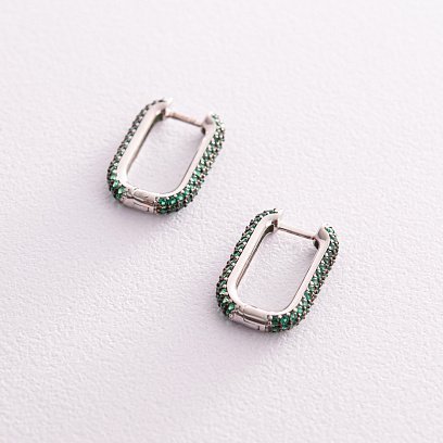 Серебряные серьги с зелеными фианитами 841 №3