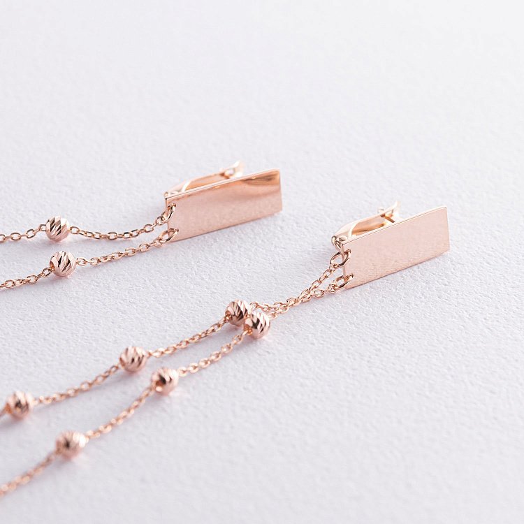 Золотые висячие серьги с шариками 480072 от ювелирного магазина Оникс - 3