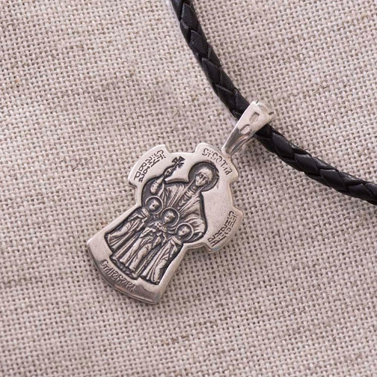 Срібний православний хрест "Процветший Хрест. Святі мучениці Віра, Надія, Любов та матір їх Софія" 13440 від ювелірного магазину Онікс - 3