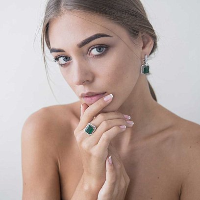 Золотые серьги с агатом и фианитами с411 №4