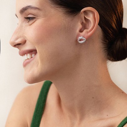 Серебряные серьги - пусеты "Губки" с фианиты 121672 №2