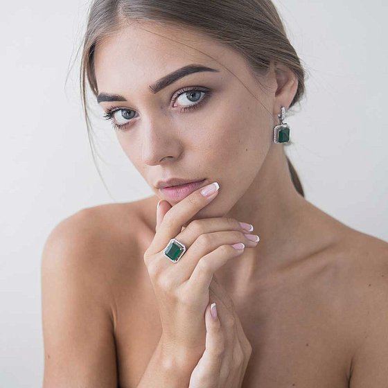 Золотые серьги с агатом и фианитами с411 №4