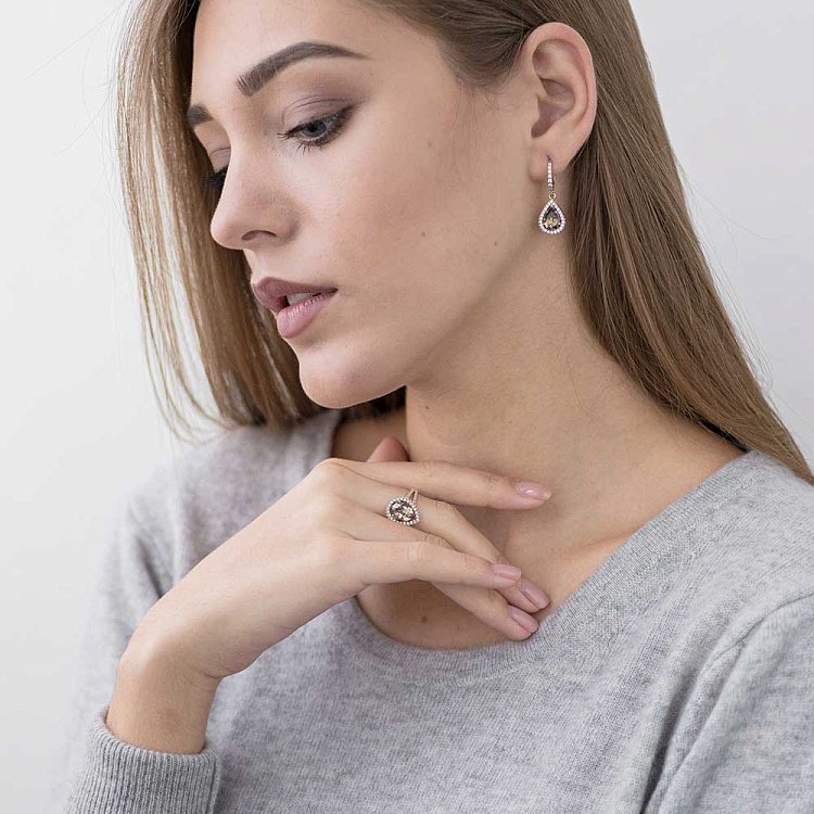 Золоті сережки з раухтопазом і фіанітами 14048494 від ювелірного магазину Онікс - 2