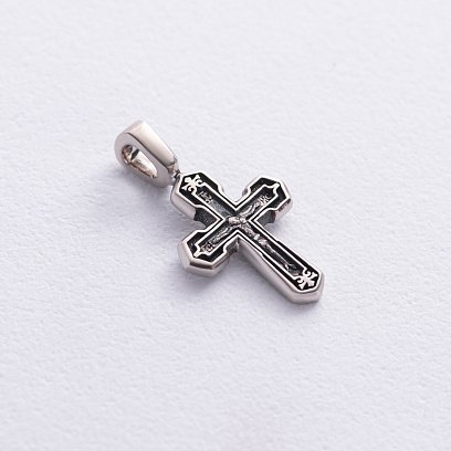 Золотой православный крестик с распятием и молитвой (чернение) п03785