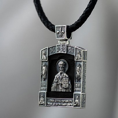 Срібний кулон "Миколай Чудотворець. Отче наш" (ебенове дерево) 621 №6