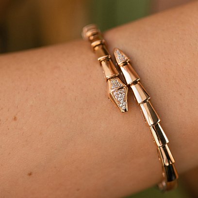 Жорсткий браслет "Змія" у червоному золоті (фіаніти) б05238 №6