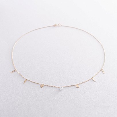 Кольє "Вір надійся кохай" з фіанітом в жовтому золоті кол01823