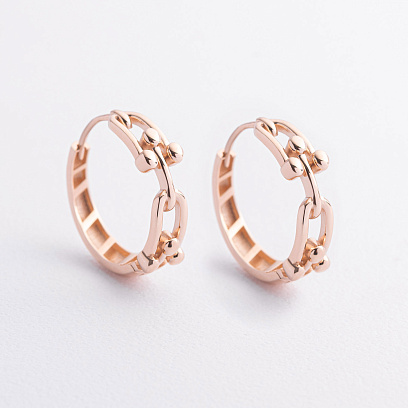 Серьги - кольца "Фантазия" в красном золоте с09586