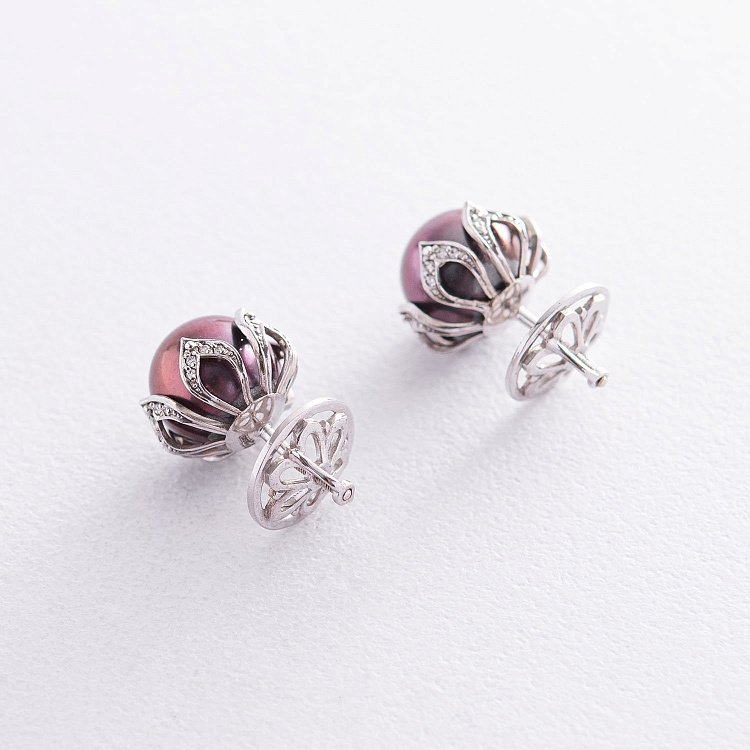 Золотые серьги - пусеты с жемчугом и бриллиантами 7025320 от ювелирного магазина Оникс - 2