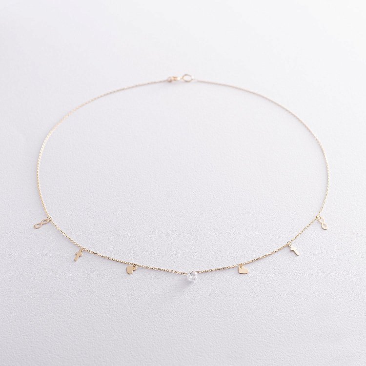 Кольє "Вір надійся кохай" з фіанітом в жовтому золоті кол01823 від ювелірного магазину Онікс