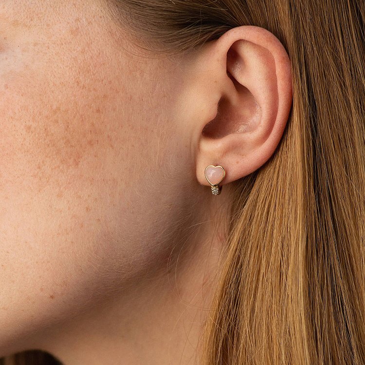 Золоті сережки "Сердечки" (рожевий опал, діаманти) сб0526sc від ювелірного магазину Онікс - 1