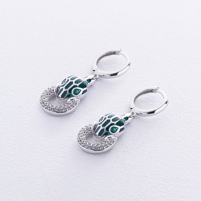 Золоті сережки "Змії" (емаль, фіаніт) с08696 №5